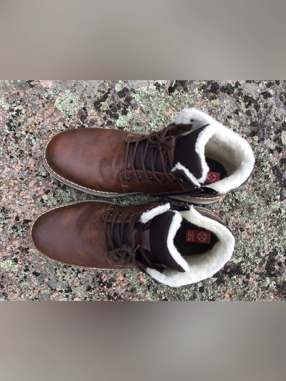 Rieker Sherpa Lined Winter Boots Brown Side Zip Lace Up Like New Size 45